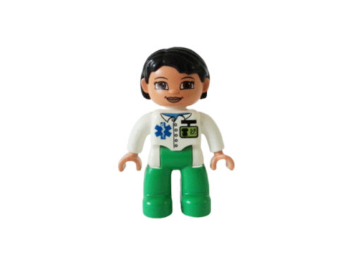 Lego_duplo_figurka_doktorka_cerne_vlasy_zelene_kalhoty